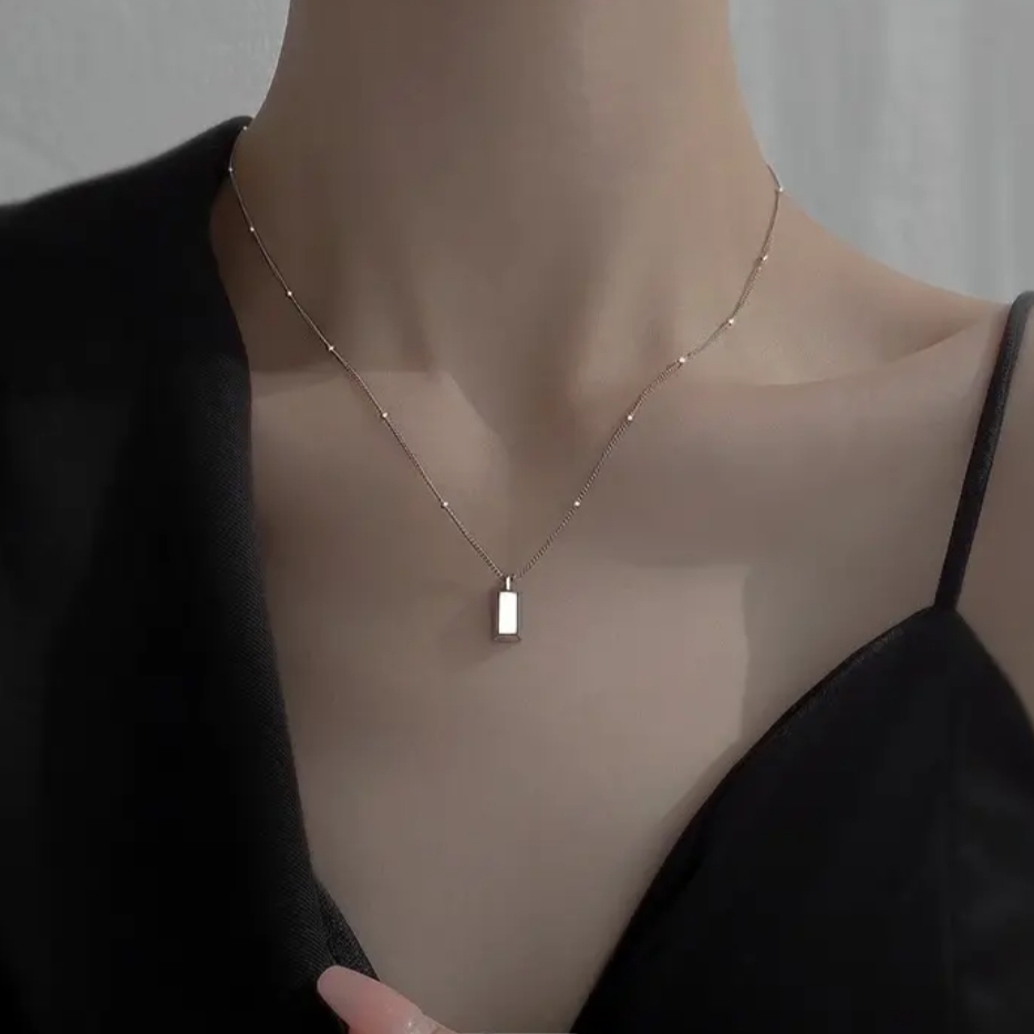 18 Kt White Gold Over Titanium Bar Necklace